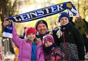 13 April 2024; Leinster supporters, from left, Molly, aged seven, Grace, aged four, Ellie, aged nine, and Paul Costelleo, behind, from Kilkenny before the Investec Champions Cup quarter-final match between Leinster and La Rochelle at the Aviva Stadium in Dublin. Photo by Ramsey Cardy/Sportsfile