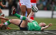 13 April 2024; Eve Higgins of Ireland, celebrates after scoring her side's second try during the Women's Six Nations Rugby Championship match between Ireland and Wales at Virgin Media Park in Cork. Photo by Brendan Moran/Sportsfile