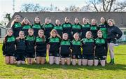13 April 2024; The Naas team before the Leinster Rugby Girl's U18 semi-final match between Naas and Portdara at Naas RFC in Kildare. Photo by Tyler Miller/Sportsfile