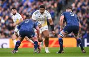 13 April 2024; Will Skelton of La Rochelle in action against Tadhg Furlong, left, and Jason Jenkins of Leinster during the Investec Champions Cup quarter-final match between Leinster and La Rochelle at the Aviva Stadium in Dublin. Photo by Ramsey Cardy/Sportsfile