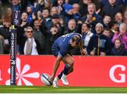 13 April 2024; Jamison Gibson-Park of Leinster scores his side's second try during the Investec Champions Cup quarter-final match between Leinster and La Rochelle at the Aviva Stadium in Dublin. Photo by Sam Barnes/Sportsfile