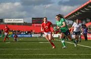 13 April 2024; Béibhinn Parsons of Ireland runs in to score her side's fifth try during the Women's Six Nations Rugby Championship match between Ireland and Wales at Virgin Media Park in Cork. Photo by Brendan Moran/Sportsfile