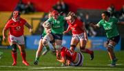 13 April 2024; Aoife Wafer of Ireland is tackled by Sian Jones during the Women's Six Nations Rugby Championship match between Ireland and Wales at Virgin Media Park in Cork. Photo by Brendan Moran/Sportsfile