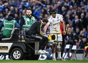 13 April 2024; Grégory Alldritt of La Rochelle checks on teammate Tawera Kerr-Barlow as he is stretchered off during the Investec Champions Cup quarter-final match between Leinster and La Rochelle at the Aviva Stadium in Dublin. Photo by Harry Murphy/Sportsfile