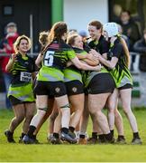 13 April 2024; The Portdara team celebrate after the Leinster Rugby Girl's U18 semi-final match between Naas and Portdara at Naas RFC in Kildare. Photo by Tyler Miller/Sportsfile