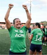 13 April 2024; Fiona Tuite of Ireland celebrates after the Women's Six Nations Rugby Championship match between Ireland and Wales at Virgin Media Park in Cork. Photo by Brendan Moran/Sportsfile