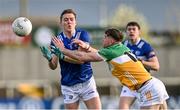 13 April 2024; Eoin Buggie of Laois in action against Jordan Hayes of Offaly during the Leinster GAA Football Senior Championship quarter-final match between Offaly and Laois at Laois Hire O’Moore Park in Portlaoise, Laois. Photo by Piaras Ó Mídheach/Sportsfile