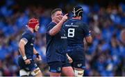 13 April 2024; Tadhg Furlong of Leinster celebrates his side's fourth try, scored by Dan Sheehan, during the Investec Champions Cup quarter-final match between Leinster and La Rochelle at the Aviva Stadium in Dublin. Photo by Ramsey Cardy/Sportsfile