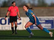 13 April 2024; Ellen Dolan of Peamount United celebrates after scoring her side's first goal, a penalty, during the SSE Airtricity Women's Premier Division match between Athlone Town and Peamount United at Athlone Town Stadium in Westmeath. Photo by Stephen McCarthy/Sportsfile