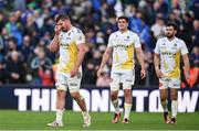 13 April 2024; Grégory Alldritt of La Rochelle, left, dejected after his side's defeat in the Investec Champions Cup quarter-final match between Leinster and La Rochelle at the Aviva Stadium in Dublin. Photo by Sam Barnes/Sportsfile