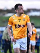 13 April 2024; Antrim captain Dermot McAleese reacts after his side's defeat in the Ulster GAA Football Senior Championship quarter-final match between Down and Antrim at Páirc Esler in Newry, Down. Photo by Ben McShane/Sportsfile