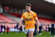 13 April 2024; Eoghan McCabe of Antrim reacts after his side's defeat in the Ulster GAA Football Senior Championship quarter-final match between Down and Antrim at Páirc Esler in Newry, Down. Photo by Ben McShane/Sportsfile