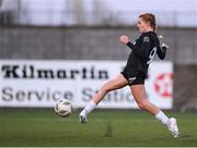 13 April 2024; Casey Howe of Athlone Town shoots to score her side's first goal during the SSE Airtricity Women's Premier Division match between Athlone Town and Peamount United at Athlone Town Stadium in Westmeath. Photo by Stephen McCarthy/Sportsfile