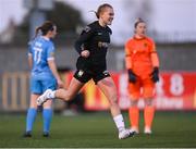13 April 2024; Casey Howe of Athlone Town celebrates after scoring her side's first goalduring the SSE Airtricity Women's Premier Division match between Athlone Town and Peamount United at Athlone Town Stadium in Westmeath. Photo by Stephen McCarthy/Sportsfile