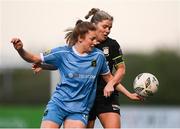 13 April 2024; Ellen Dolan of Peamount United in action against Laurie Ryan of Athlone Town during the SSE Airtricity Women's Premier Division match between Athlone Town and Peamount United at Athlone Town Stadium in Westmeath. Photo by Stephen McCarthy/Sportsfile