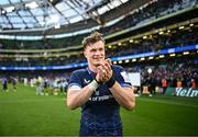 13 April 2024; Josh van der Flier of Leinster after his side's victory in the Investec Champions Cup quarter-final match between Leinster and La Rochelle at the Aviva Stadium in Dublin. Photo by Harry Murphy/Sportsfile