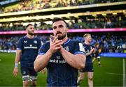 13 April 2024; Rónan Kelleher of Leinster after his side's victory in the Investec Champions Cup quarter-final match between Leinster and La Rochelle at the Aviva Stadium in Dublin. Photo by Harry Murphy/Sportsfile