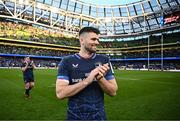 13 April 2024; Harry Byrne of Leinster after his side's victory in the Investec Champions Cup quarter-final match between Leinster and La Rochelle at the Aviva Stadium in Dublin. Photo by Harry Murphy/Sportsfile