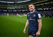 13 April 2024; Jordan Larmour of Leinster after his side's victory in the Investec Champions Cup quarter-final match between Leinster and La Rochelle at the Aviva Stadium in Dublin. Photo by Harry Murphy/Sportsfile