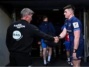 13 April 2024; Dan Sheehan of Leinster shakes hands with La Rochelle head coach Ronan O'Gara after the Investec Champions Cup quarter-final match between Leinster and La Rochelle at the Aviva Stadium in Dublin. Photo by Harry Murphy/Sportsfile