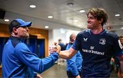 13 April 2024; Ryan Baird of Leinster and Leinster senior coach Jacques Nienaber after their side's victory in the Investec Champions Cup quarter-final match between Leinster and La Rochelle at the Aviva Stadium in Dublin. Photo by Harry Murphy/Sportsfile