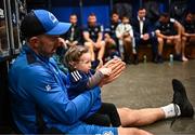 13 April 2024; Leinster backs coach Andrew Goodman and his daughter Zoe in the dressing room after their side's victory in the Investec Champions Cup quarter-final match between Leinster and La Rochelle at the Aviva Stadium in Dublin. Photo by Harry Murphy/Sportsfile