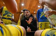13 April 2024; UCD Marian head coach Ioannis Liapakis during the InsureMyVan.ie Division 1 play-off final match between UCD Marian and Moy Tolka Rovers at the National Basketball Arena in Tallaght, Dublin. Photo by Tyler Miller/Sportsfile