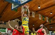 13 April 2024; Sasha French of UCD Marian scores during the InsureMyVan.ie Division 1 play-off final match between UCD Marian and Moy Tolka Rovers at the National Basketball Arena in Tallaght, Dublin. Photo by Tyler Miller/Sportsfile