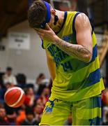 13 April 2024; Tobias Christensen of UCD Marian reacts during the InsureMyVan.ie Division 1 play-off final match between UCD Marian and Moy Tolka Rovers at the National Basketball Arena in Tallaght, Dublin. Photo by Tyler Miller/Sportsfile