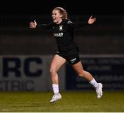 13 April 2024; Casey Howe of Athlone Town celebrates after scoring her side's third goal during the SSE Airtricity Women's Premier Division match between Athlone Town and Peamount United at Athlone Town Stadium in Westmeath. Photo by Stephen McCarthy/Sportsfile