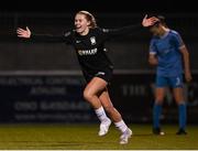 13 April 2024; Casey Howe of Athlone Town celebrates after scoring her side's third goal during the SSE Airtricity Women's Premier Division match between Athlone Town and Peamount United at Athlone Town Stadium in Westmeath. Photo by Stephen McCarthy/Sportsfile