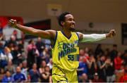 13 April 2024; Jonathon Jean of UCD Marian celebrates after the InsureMyVan.ie Division 1 play-off final match between UCD Marian and Moy Tolka Rovers at the National Basketball Arena in Tallaght, Dublin. Photo by Tyler Miller/Sportsfile