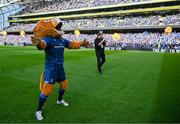 13 April 2024; Leo the Lion before the Investec Champions Cup quarter-final match between Leinster and La Rochelle at the Aviva Stadium in Dublin. Photo by Harry Murphy/Sportsfile