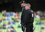 13 April 2024; La Rochelle head coach Ronan O'Gara and La Rochelle forwards coach Donnacha Ryan during the Investec Champions Cup quarter-final match between Leinster and La Rochelle at the Aviva Stadium in Dublin. Photo by Harry Murphy/Sportsfile