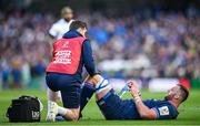 13 April 2024; Jason Jenkins of Leinster is treated for an injury by Leinster team doctor Stuart O'Flanagan during the Investec Champions Cup quarter-final match between Leinster and La Rochelle at the Aviva Stadium in Dublin. Photo by Ramsey Cardy/Sportsfile
