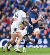 13 April 2024; Caelan Doris of Leinster during the Investec Champions Cup quarter-final match between Leinster and La Rochelle at the Aviva Stadium in Dublin. Photo by Ramsey Cardy/Sportsfile