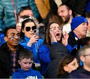 13 April 2024; Leinster supporters during the Investec Champions Cup quarter-final match between Leinster and La Rochelle at the Aviva Stadium in Dublin. Photo by Harry Murphy/Sportsfile