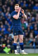 13 April 2024; Ciarán Frawley of Leinster during the Investec Champions Cup quarter-final match between Leinster and La Rochelle at the Aviva Stadium in Dublin. Photo by Harry Murphy/Sportsfile