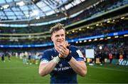 13 April 2024; Josh van der Flier of Leinster after his side's victory in the Investec Champions Cup quarter-final match between Leinster and La Rochelle at the Aviva Stadium in Dublin. Photo by Harry Murphy/Sportsfile