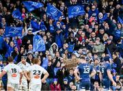 13 April 2024; Leinster supporters during the Investec Champions Cup quarter-final match between Leinster and La Rochelle at the Aviva Stadium in Dublin. Photo by Harry Murphy/Sportsfile