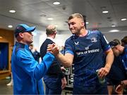 13 April 2024; Leinster senior coach Jacques Nienaber and Ross Molony of Leinster after their side's victory in the Investec Champions Cup quarter-final match between Leinster and La Rochelle at the Aviva Stadium in Dublin. Photo by Harry Murphy/Sportsfile