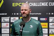 14 April 2024; Connacht head coach Pete Wilkins is interviewed before the EPCR Challenge Cup quarter-final match between Benetton and Connacht at Stadio Monigo in Treviso, Italy. Photo by Roberto Bregani/Sportsfile