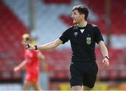 13 April 2024; Referee Ryan Maher during the SSE Airtricity Women's Premier Division match between Shelbourne and Shamrock Rovers at Tolka Park in Dublin. Photo by Stephen McCarthy/Sportsfile