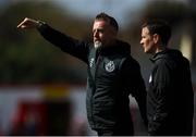 13 April 2024; Shamrock Rovers assistant manager Ciaran Ryan and manager Collie O'Neill, right, during the SSE Airtricity Women's Premier Division match between Shelbourne and Shamrock Rovers at Tolka Park in Dublin. Photo by Stephen McCarthy/Sportsfile