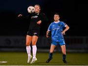13 April 2024; Kerryanne Brown of Athlone Town in action against Jetta Berrill of Peamount United during the SSE Airtricity Women's Premier Division match between Athlone Town and Peamount United at Athlone Town Stadium in Westmeath. Photo by Stephen McCarthy/Sportsfile