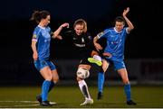 13 April 2024; Kerryanne Brown of Athlone Town in action against Karen Duggan, left, and Jetta Berrill of Peamount United during the SSE Airtricity Women's Premier Division match between Athlone Town and Peamount United at Athlone Town Stadium in Westmeath. Photo by Stephen McCarthy/Sportsfile