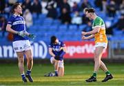 13 April 2024; Keith O'Neill of Offaly celebrates after scoring his side's first goal during the Leinster GAA Football Senior Championship quarter-final match between Offaly and Laois at Laois Hire O’Moore Park in Portlaoise, Laois. Photo by Piaras Ó Mídheach/Sportsfile