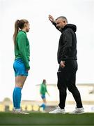 13 April 2024; Peamount United manager James O'Callaghan and Jessica Fitzgerald before the SSE Airtricity Women's Premier Division match between Athlone Town and Peamount United at Athlone Town Stadium in Westmeath. Photo by Stephen McCarthy/Sportsfile