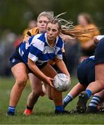 14 April 2024; Lily Cunningham of Athy is tackled by Orla Hayes of Ashbourne during the Cusack Plate final match between Athy and Ashbourne during the Bank of Ireland Leinster Rugby Women Finals Day at Balbriggan RFC in Dublin. Photo by Ben McShane/Sportsfile
