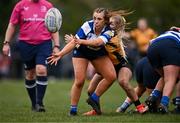 14 April 2024; Lily Cunningham of Athy is tackled by Orla Hayes of Ashbourne during the Cusack Plate final match between Athy and Ashbourne during the Bank of Ireland Leinster Rugby Women Finals Day at Balbriggan RFC in Dublin. Photo by Ben McShane/Sportsfile